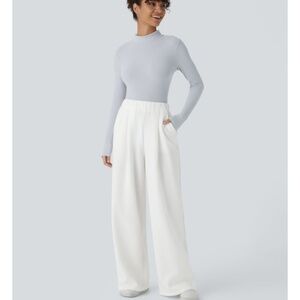 Halara High Waisted Pocket Wide Leg Fleece Casual Pants Sweatpants White